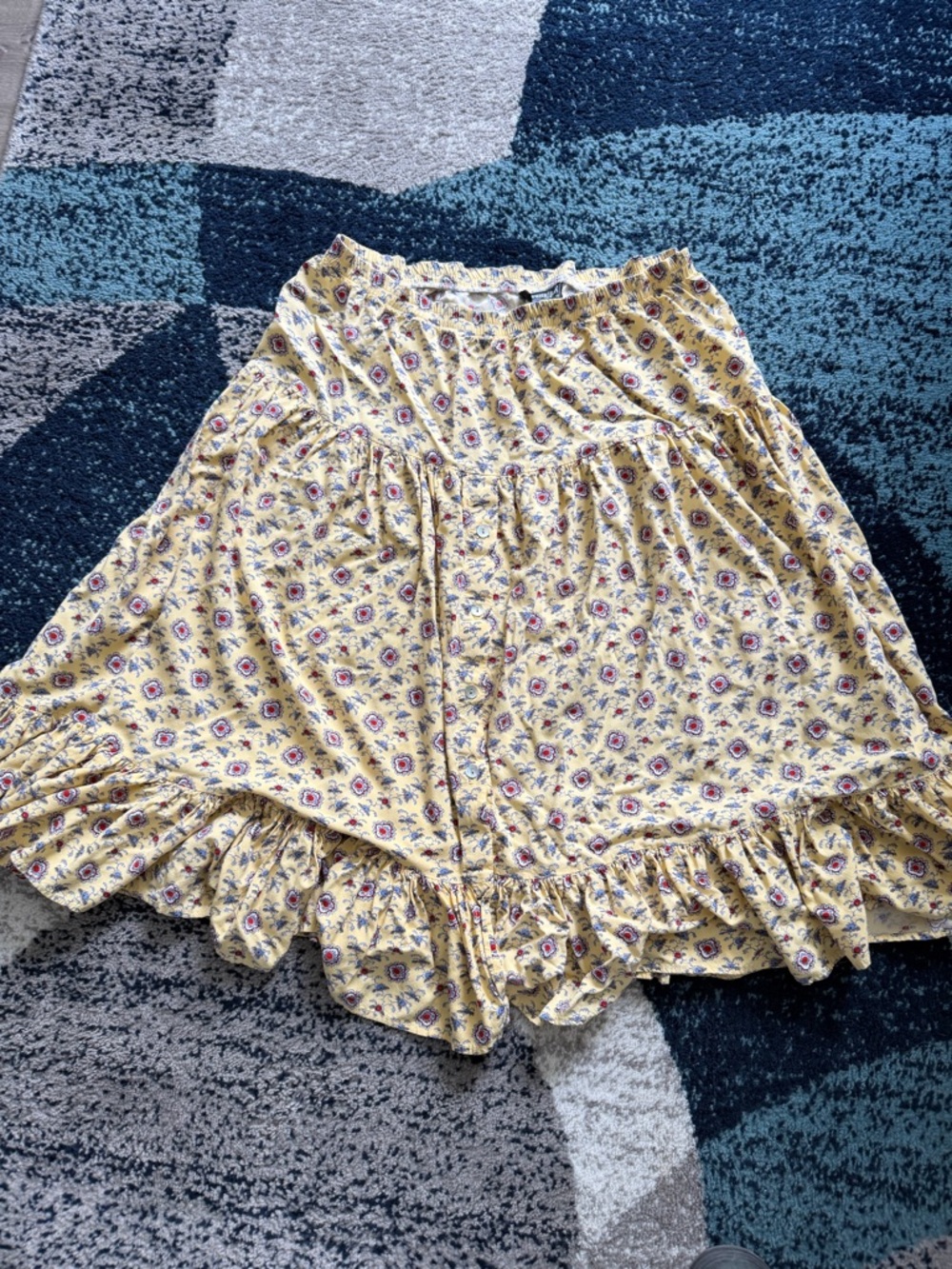 Roughrider Western Vintage Yellow Floral Ruffle Midi Skirt